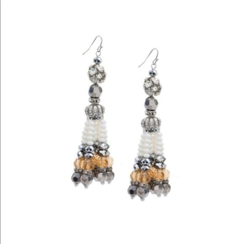 Silver Chandelier Crystal Tassle Earrings Matching Necklace is Separate